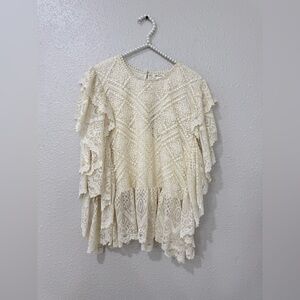 NWT Ultra Pink Lace Blouse XL Boho Ruffle Sheer Cream Top